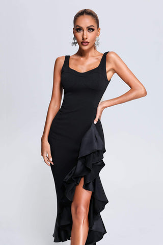 Wola Ruffles Slit Midi Dress