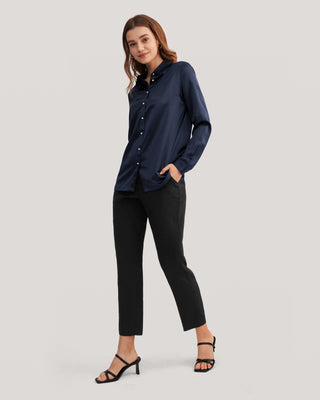 Women Classic Pearl Button Silk Shirt