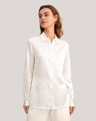 Women Classic Pearl Button Silk Shirt