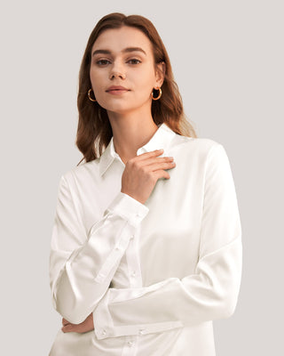 Women Classic Pearl Button Silk Shirt