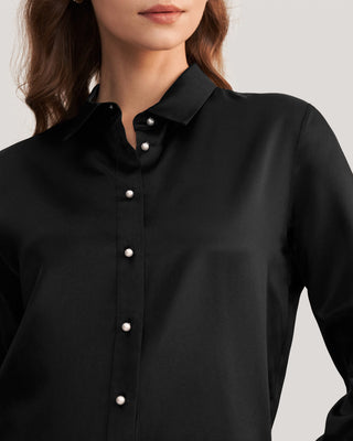 Women Classic Pearl Button Silk Shirt