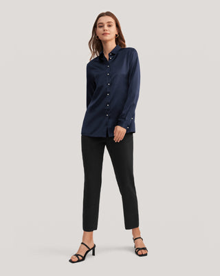 Women Classic Pearl Button Silk Shirt