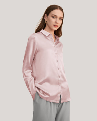 Women Classic Pearl Button Silk Shirt