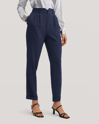 Women Tucked Tapered Silk Pants