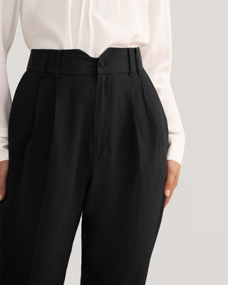 Women Tucked Tapered Silk Pants