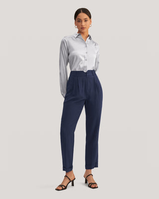 Women Tucked Tapered Silk Pants