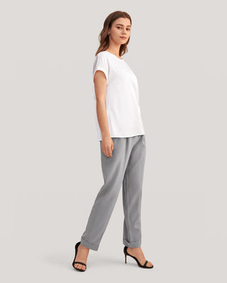 Women Tucked Tapered Silk Pants