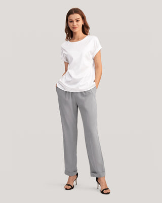 Women Tucked Tapered Silk Pants