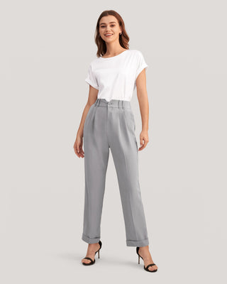 Women Tucked Tapered Silk Pants (Classy Grey / 4)