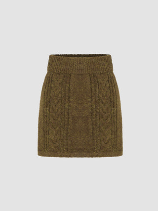 Wool-blend Cable Knit Solid Mini Skirt