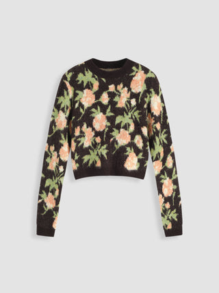 Wool-blend Floral Long Sleeve Crop Sweater