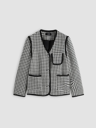 Wool-blend Houndstooth Long Sleeve Jacket