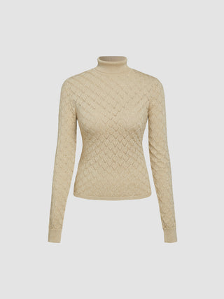 Wool-blend Metallic High Neck Geometric Metallic Knitted Top