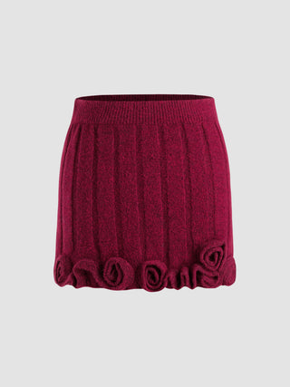 Wool-blend Mid Waist Rosette Knit Mini Skirt