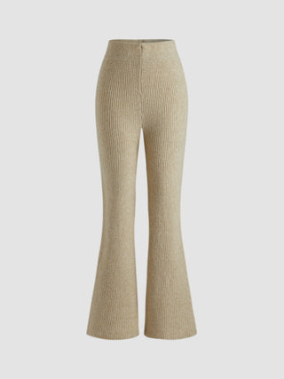 Wool-blend Middle Waist Solid Flared Knitted Trousers