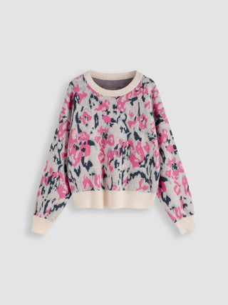 Wool-blend Pink All Over Print Sweater