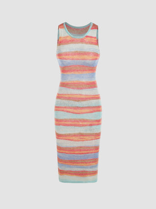 Wool-blend Round Neckline Striped Knitted Maxi Dress