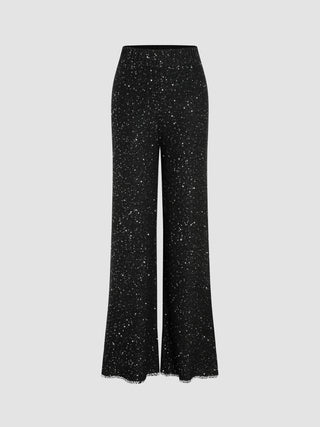 Wool-blend Sequin Contrasting Bending Wide Leg Trousers