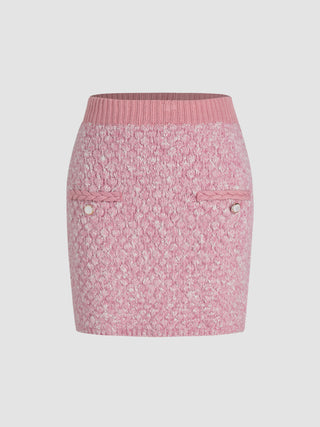 Wool-blend Solid Button Detail Knitted Mini Skirt