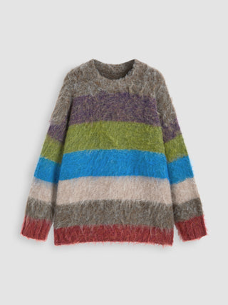 Wool-blend Stripe Contrasting Knitted Long Sleeve Top