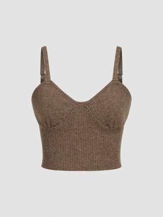 Wool-blend Sweetheart Solid Knitted Crop Cami Top