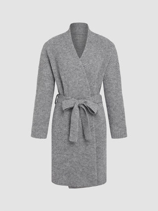 Wool-blend V-neck Belted Knitted Long Cardigan