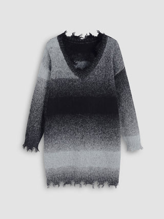 Wool-blend V-neck Gradient Ripped Knitted Dress