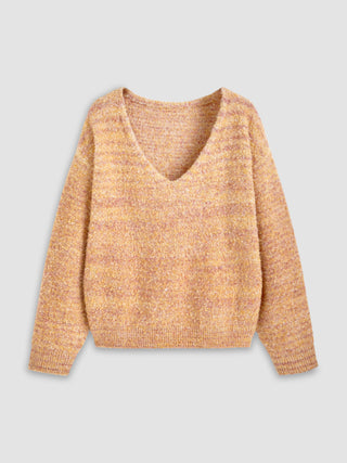 Wool-blend V-neck Knitted Long Sleeve Sweater