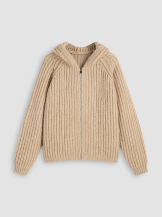 Wool-blend Zipper Hooded Cardigan