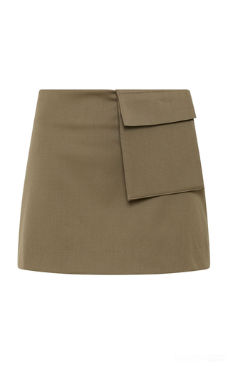 Wool-like Texture Mid Waist Solid Pocket Mini Skirt