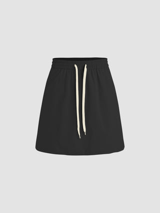 Woven Elastic Waist Sweat Mini Skirt