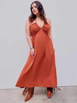 Woven Halter Contrasting Binding Maxi Dress Curve & Plus