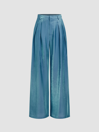 Woven High Rise Pleated Wide Leg Trousers