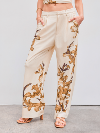 Woven Mid Rise Paisley Wide Leg Trousers