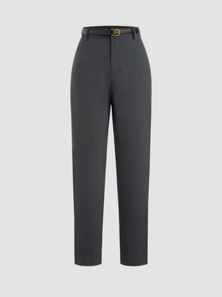 Woven Mid Rise Pocket Cigarette Trousers With Belt