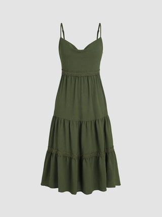 Woven Solid Cowl Neck Midi Dress (XS / Green)