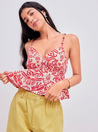 Woven Sweetheart Aztec Beaded Cami Top