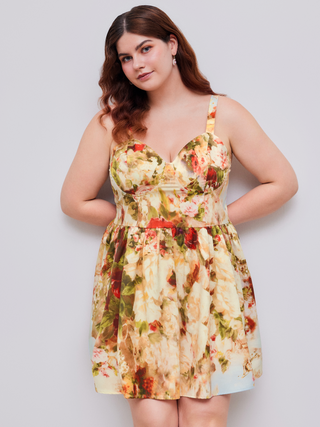 Woven Sweetheart Floral Ruffle Mini Dress Curve & Plus