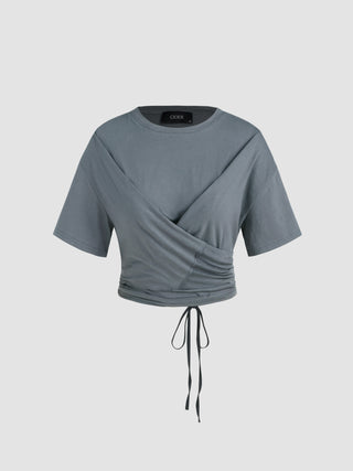 Wrap Ruched Knotted Crop Top (XXS / Grey)