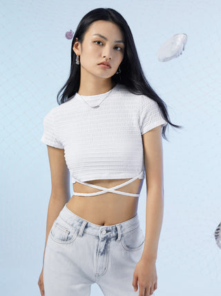 Wrinkle Tie Waist Crop Top