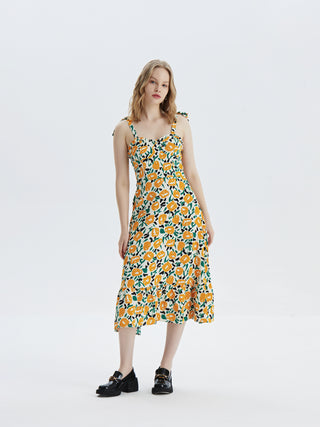 Yellow Floral Midi Dress