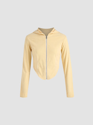 Yellow Solid Zip Up Top