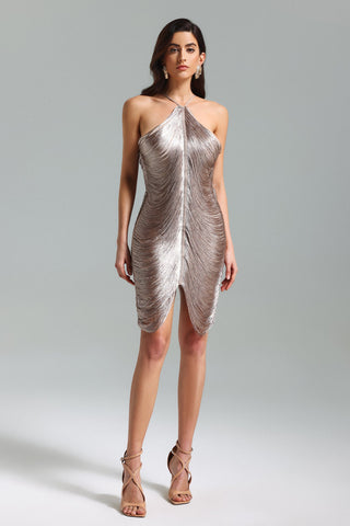 Yuhie Halter Tessels Bandage Dress (S / Champagne)