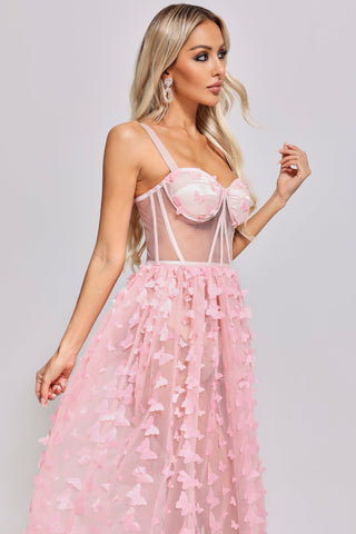 Yurianna Butterfly Mesh Midi Dress (L / Pink)