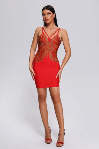 Yurio Butterfly Mini Bandage Dress (M / Red)