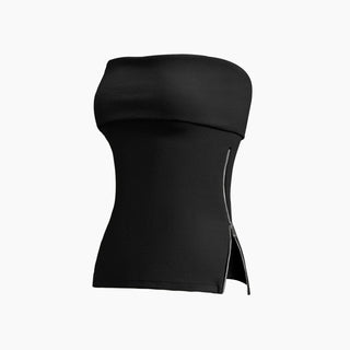 Zip Down Overfold Strapless Tube Top