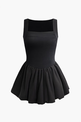 Zipper Pleated Tank Mini Dress (L / BLACK)