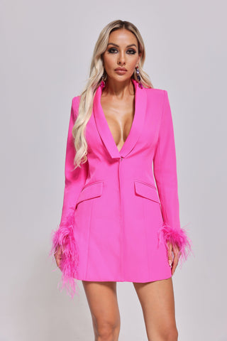 Zoiee Feather Blazer Dress (M / Red)